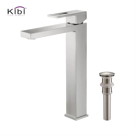 Kibi Cubic Single Handle Bathroom Vessel Sink Faucet with Pop Up Drain C-KBF1003BN-KPW101BN